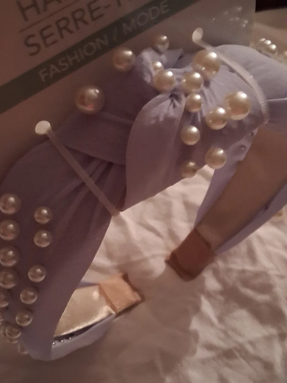 Pearl-Embellished Lilac Knot Headband